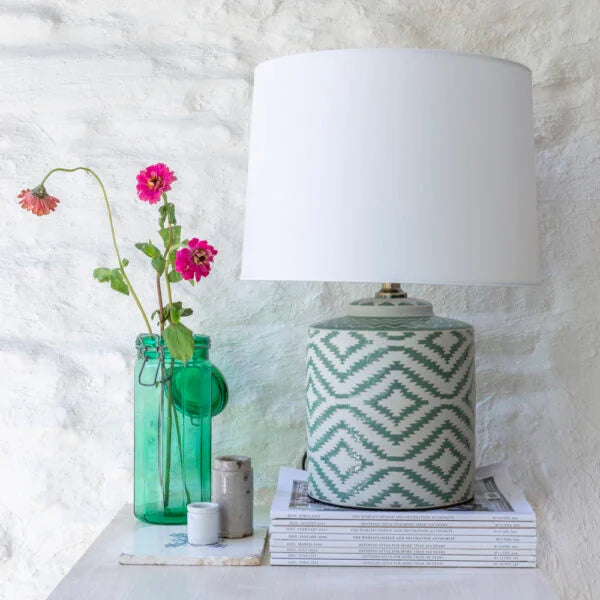 Ikat Ceramic Lamp with white shade (2 Colour Options)