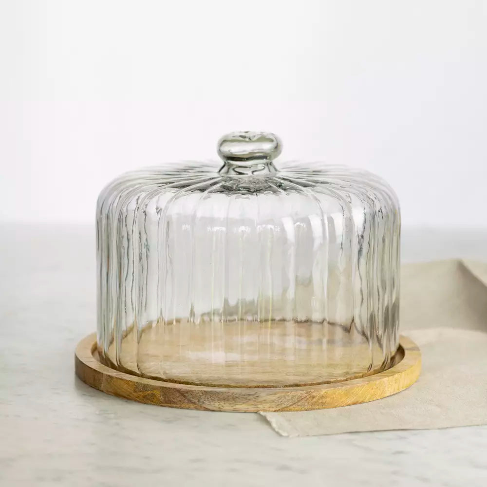 Ribbed Cloche with Wooden Base