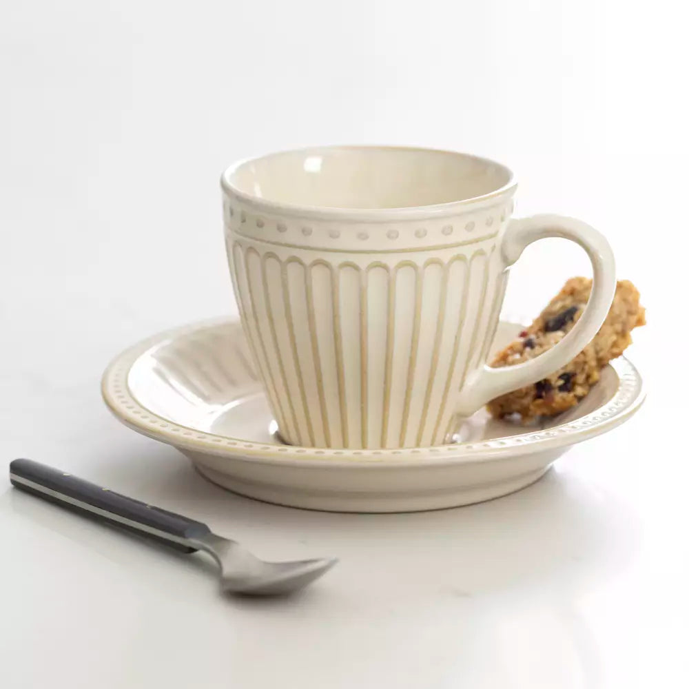 Pembroke Stoneware Cup & Saucer Cream (Set of 6)