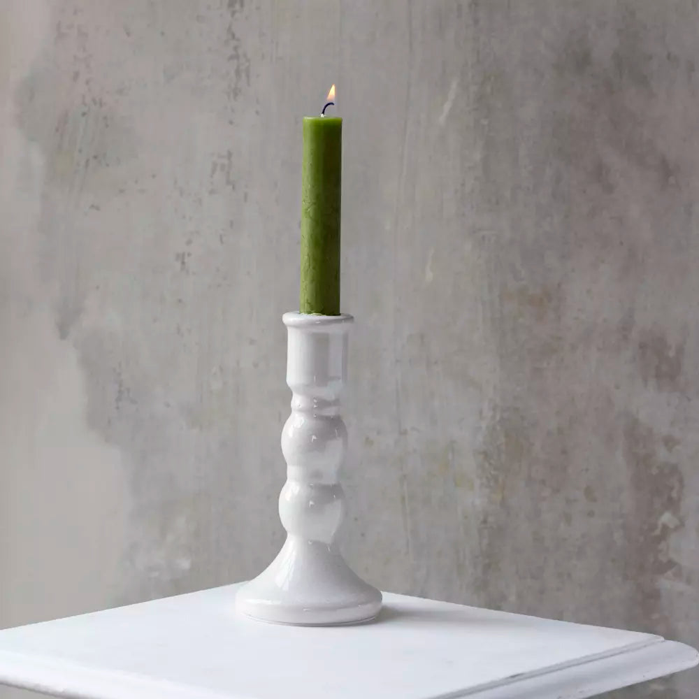 White Crackle Candle Holder