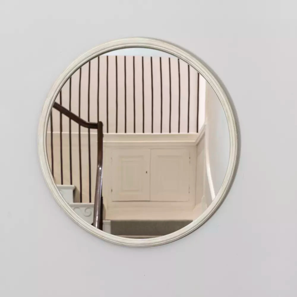 Round Distressed Antique White Mirror