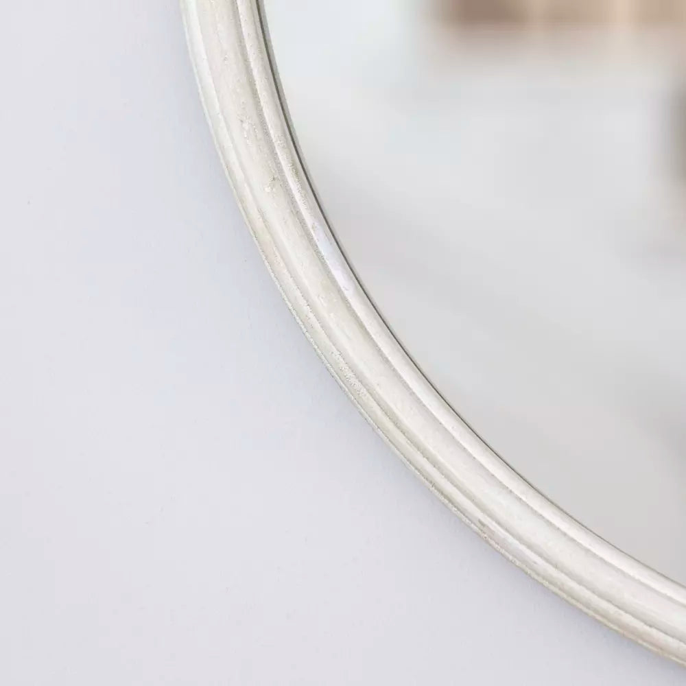 Round Distressed Antique White Mirror