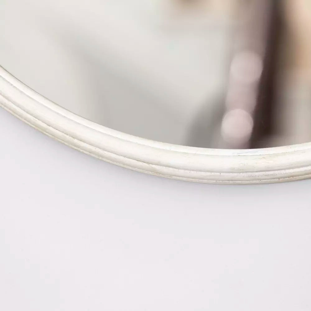Round Distressed Antique White Mirror