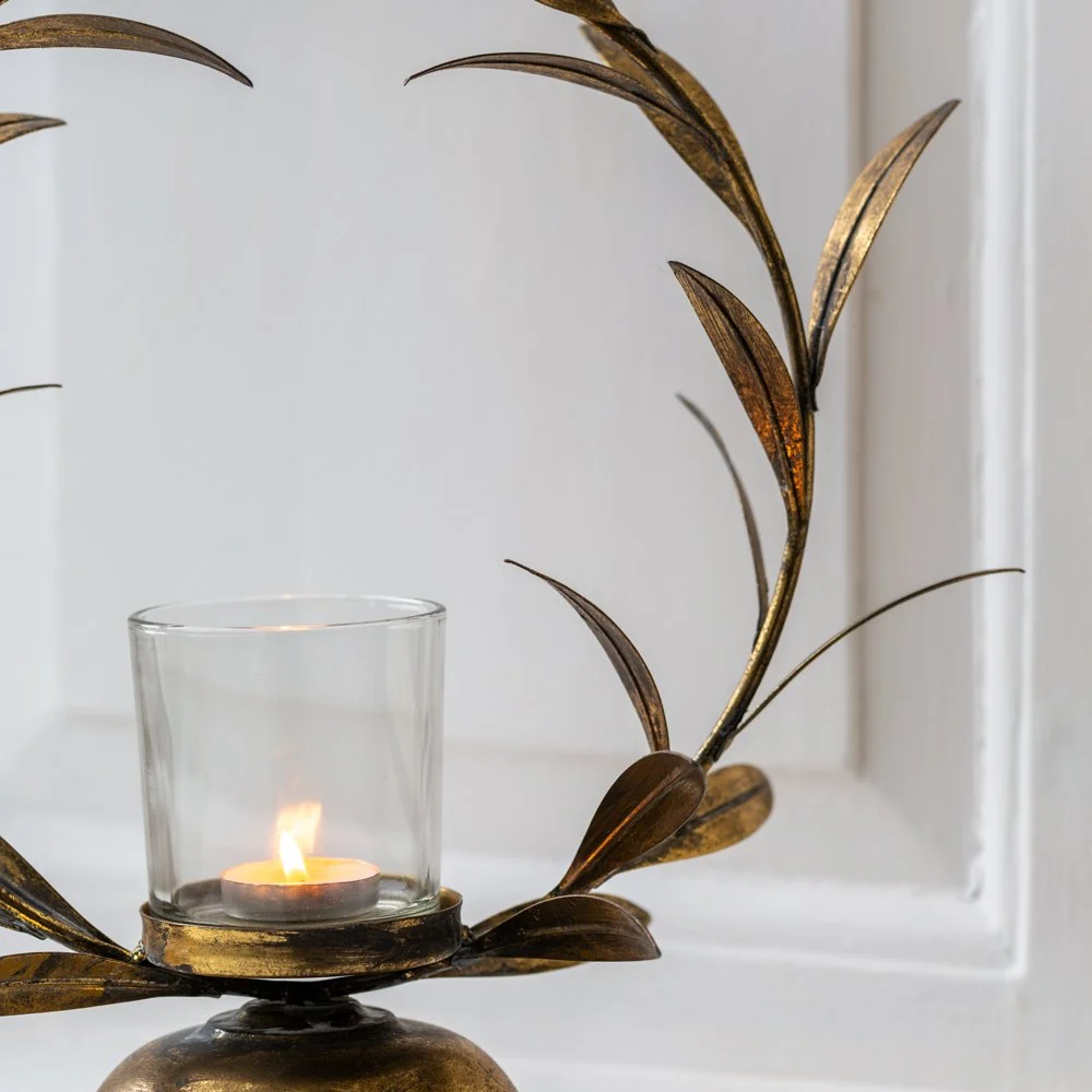 Laurel Leaf Golden Candleholder