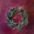 Foliage & Red Berry Snowy Wreath