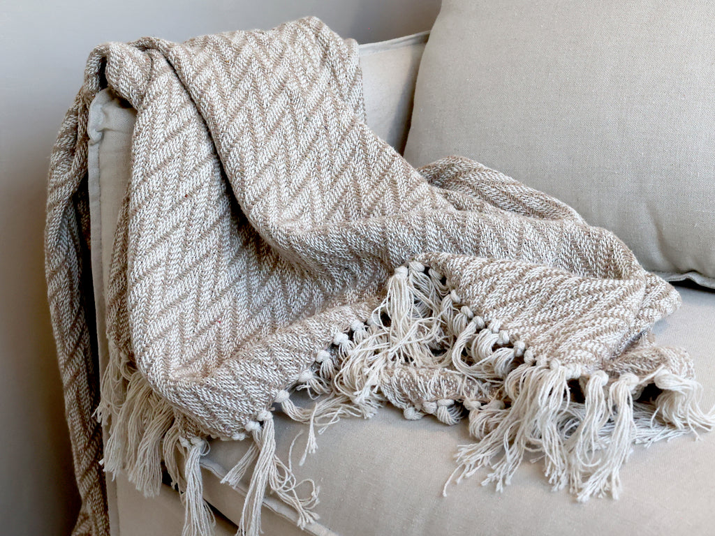 Aix Throw in Latte with Fringe