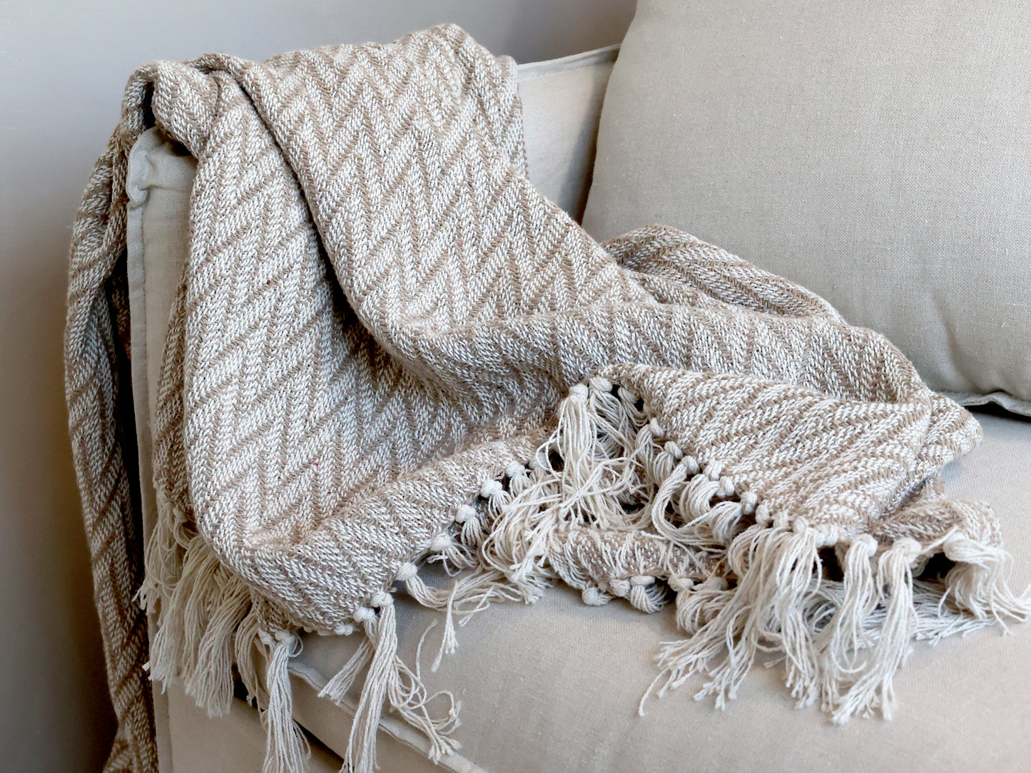 Aix Throw in Latte with Fringe