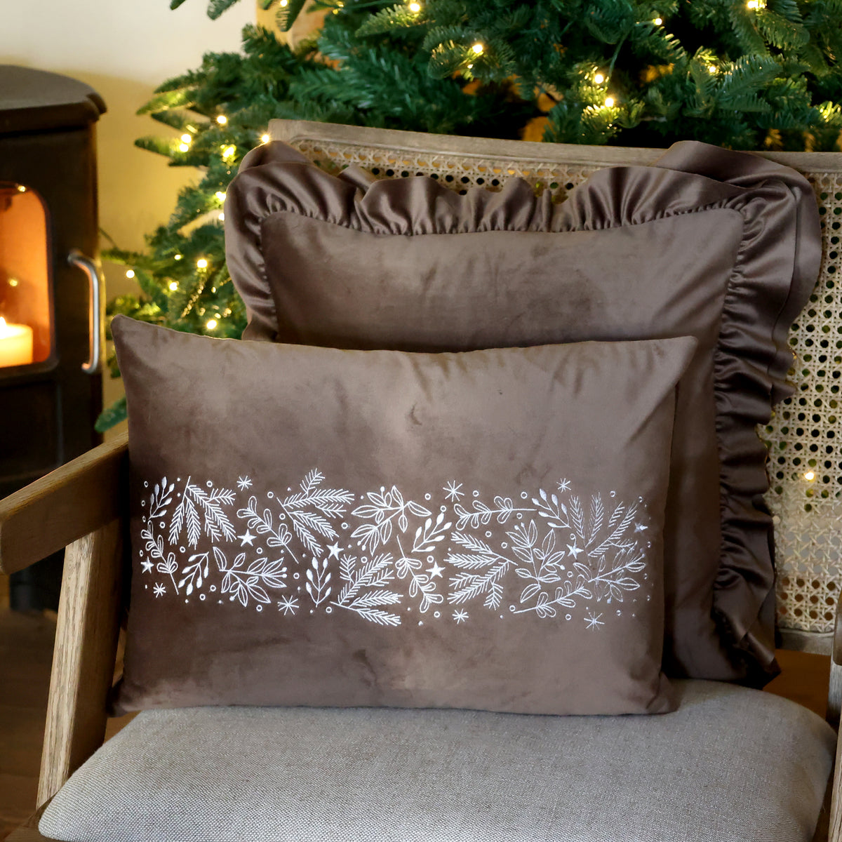 Cushion with Branch Embroidery