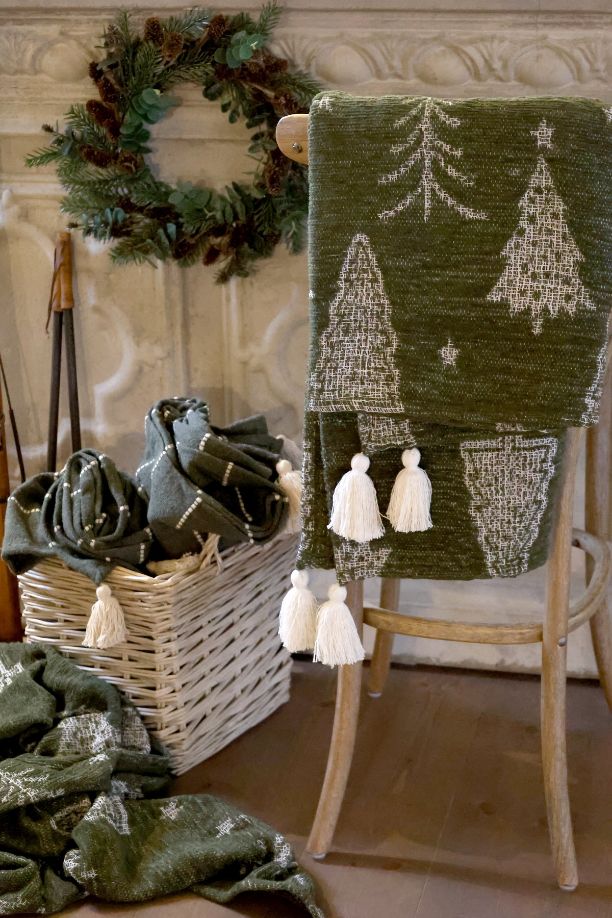 Chenille Throw with Christmas Trees