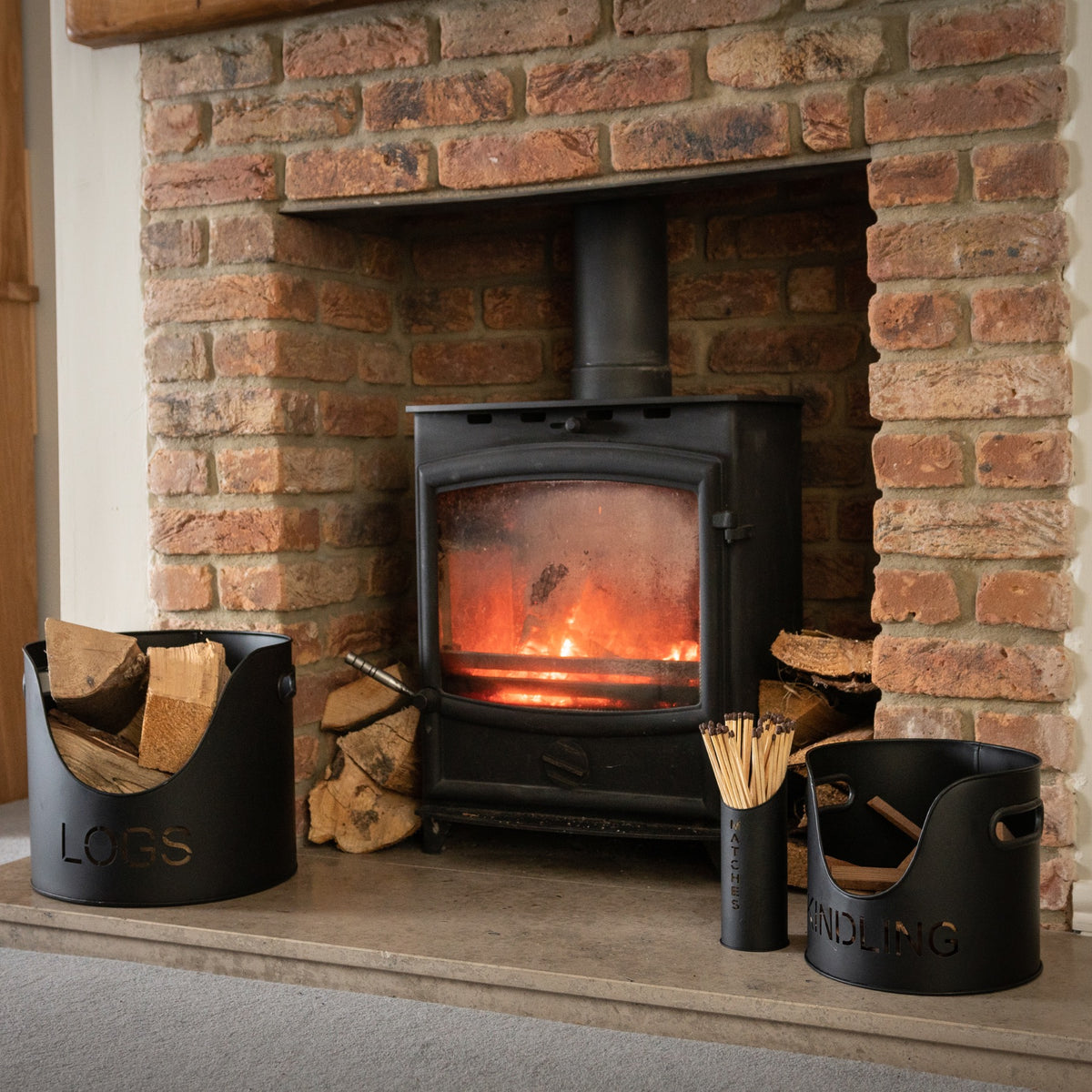 Logs & Kindling Buckets & Matchstick Holder (Various Colours)