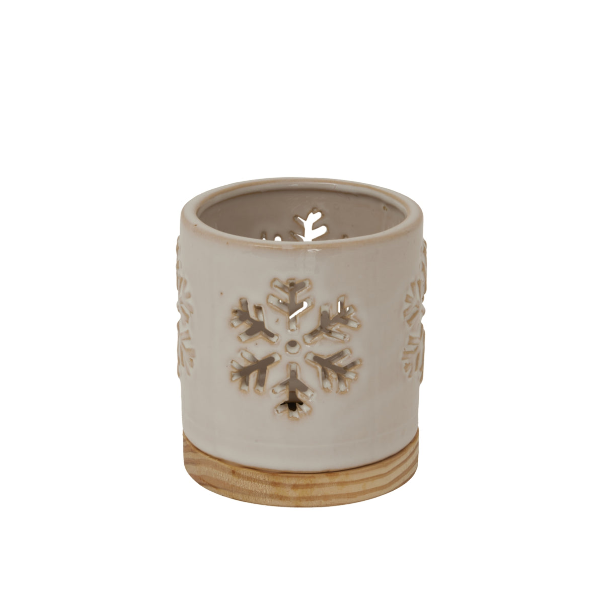 Alora Snowflake Candle Holder on Wooden Base