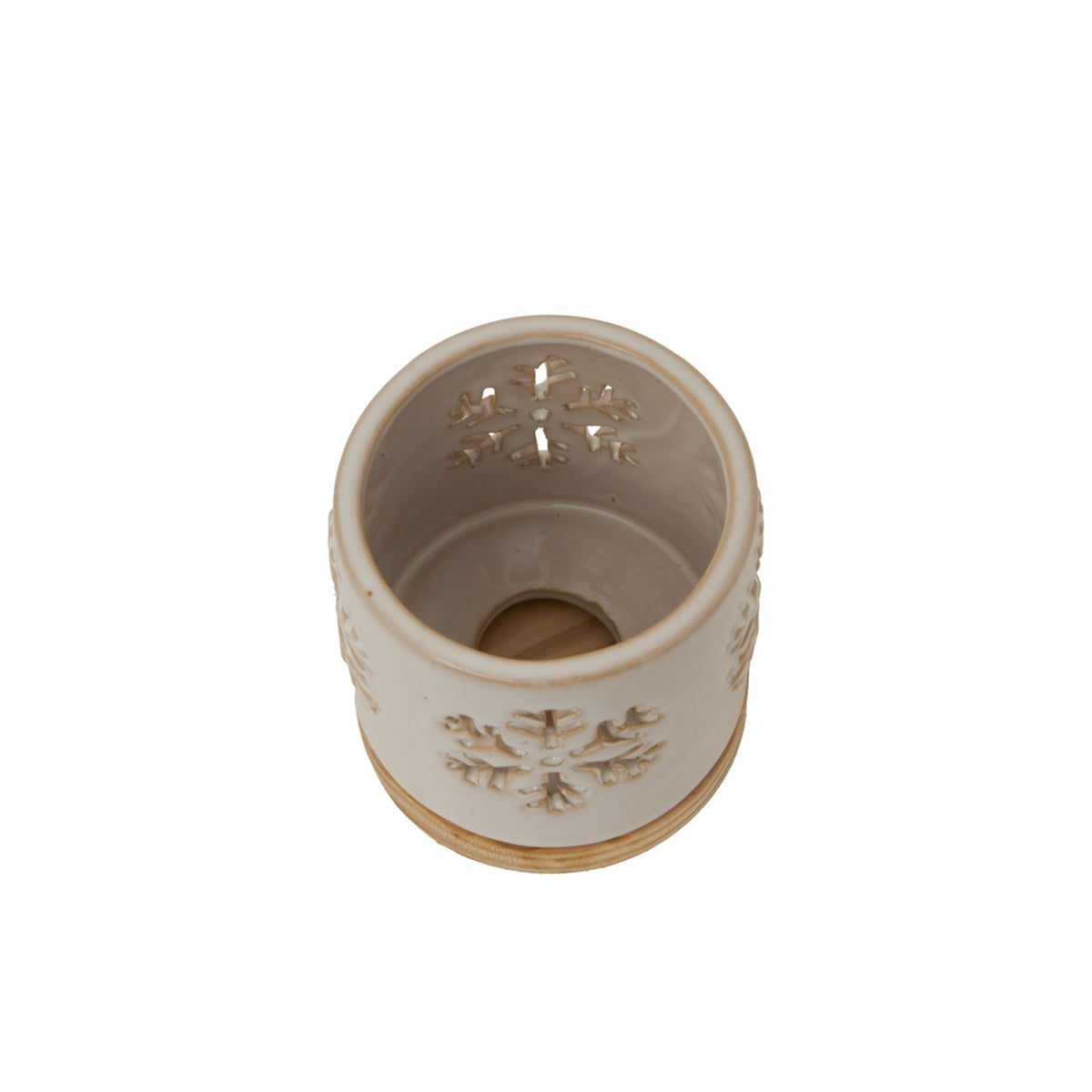 Alora Snowflake Candle Holder on Wooden Base