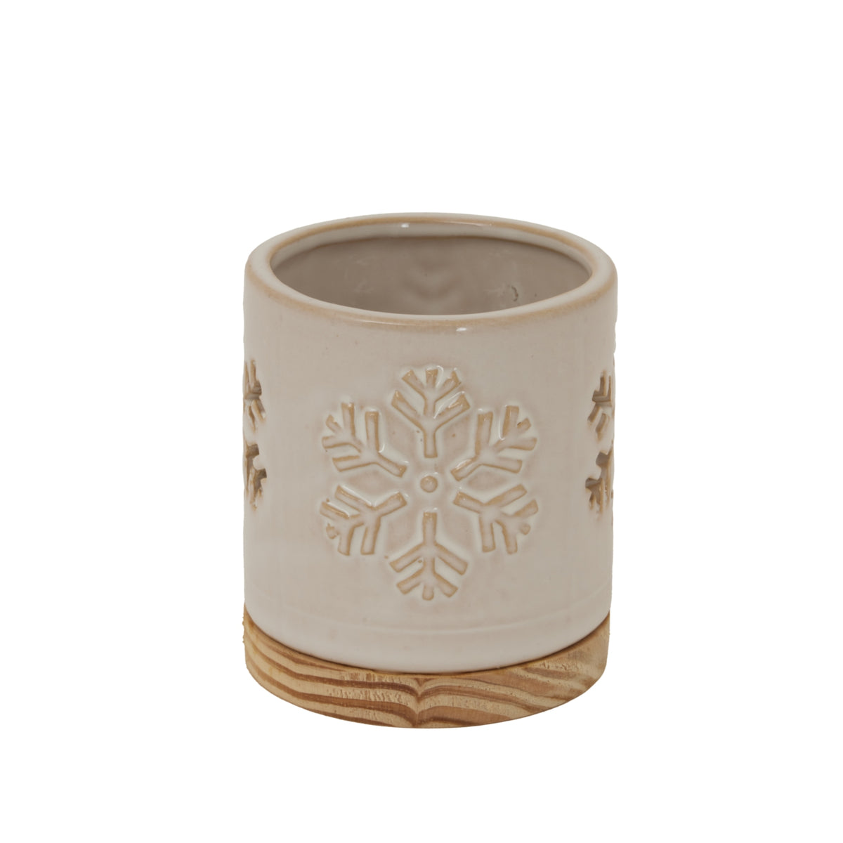 Alora Snowflake Candle Holder on Wooden Base