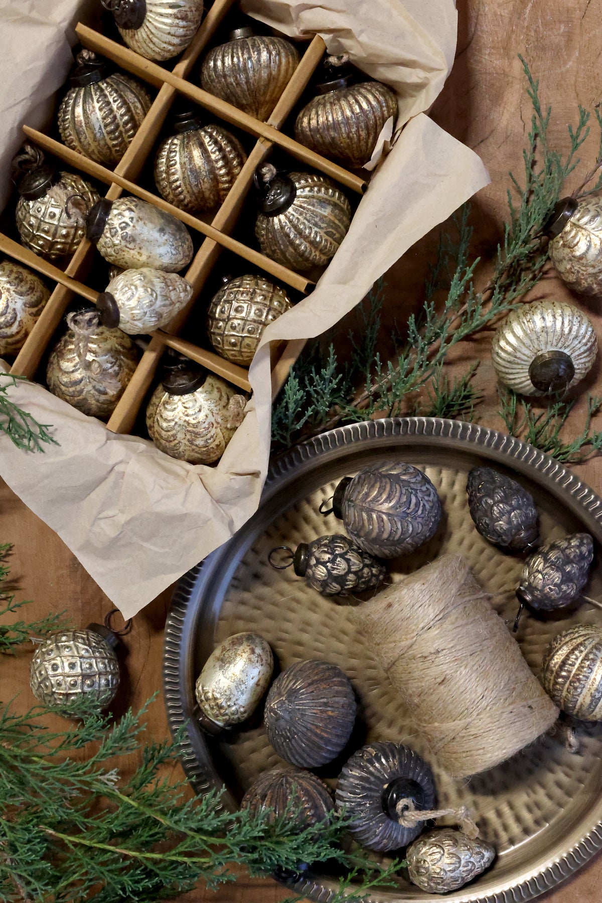 Antique Champagne Baubles (set of 12)