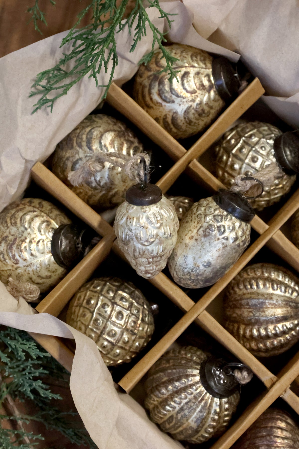 Antique Champagne Baubles (set of 12)