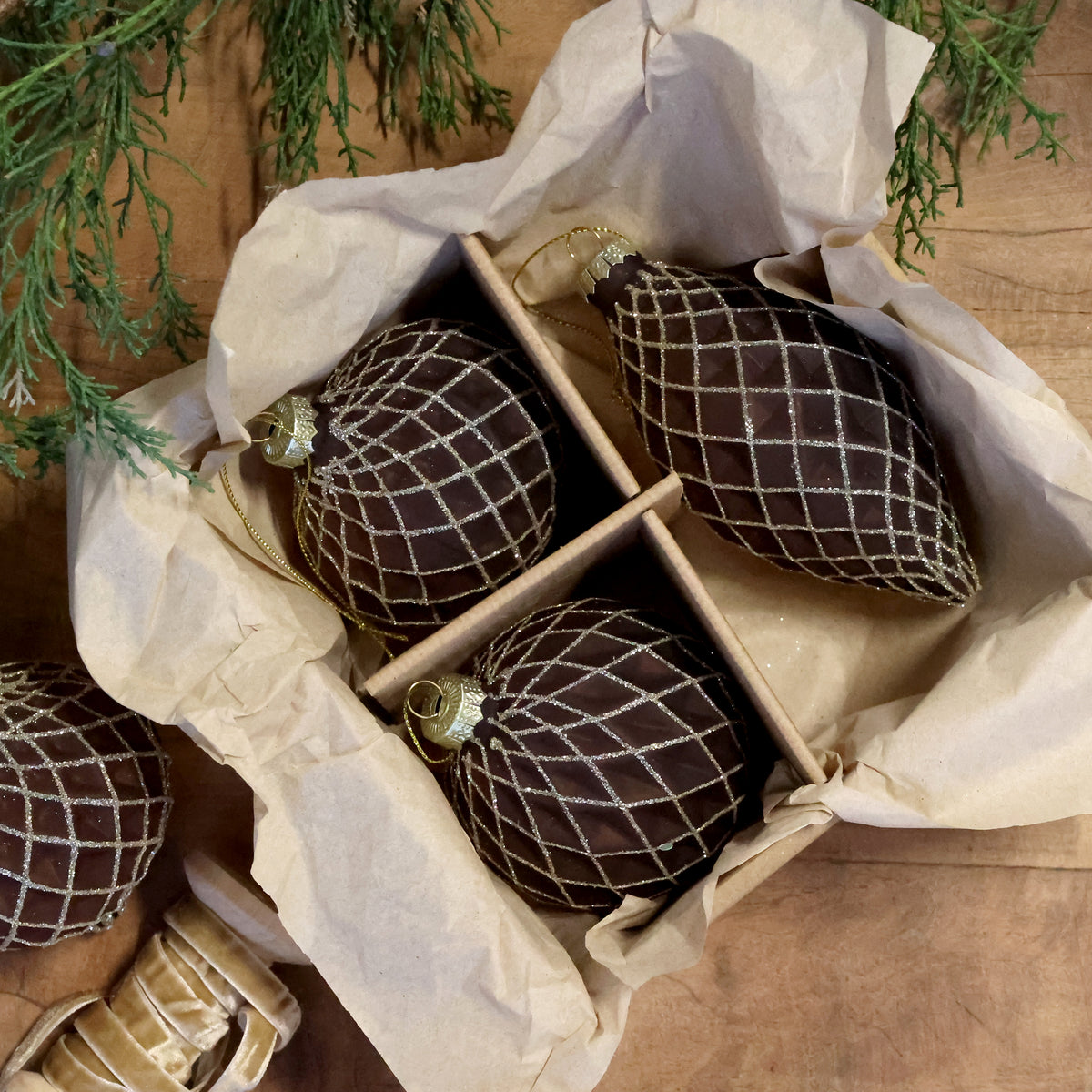 Mocca Diamond Christmas Baubles Set of 3