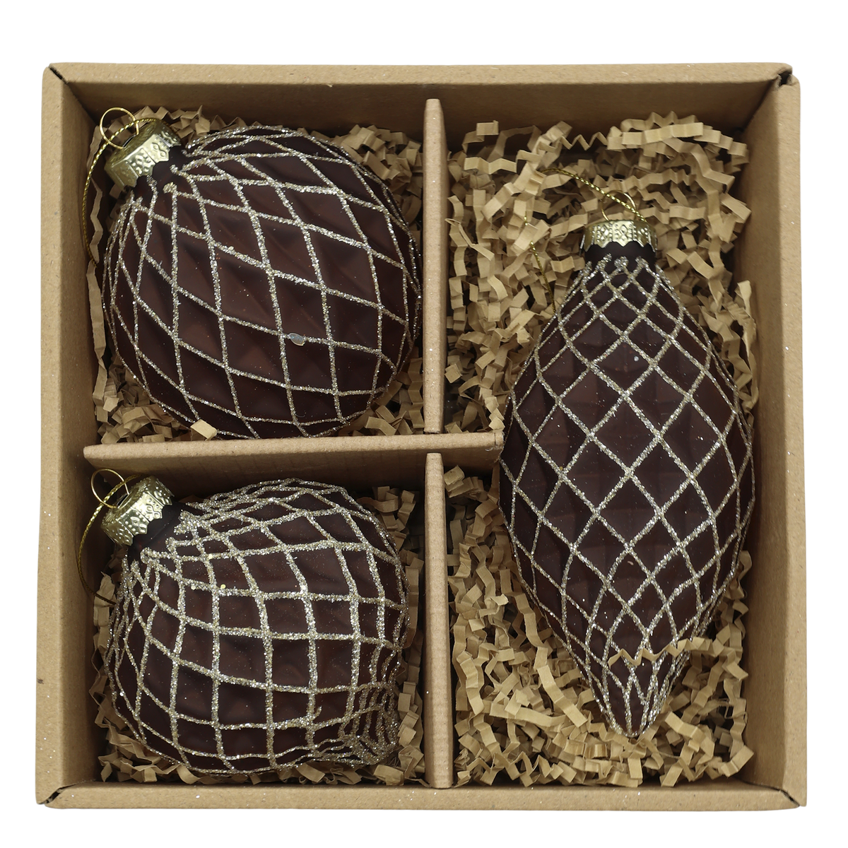 Mocca Diamond Christmas Baubles Set of 3