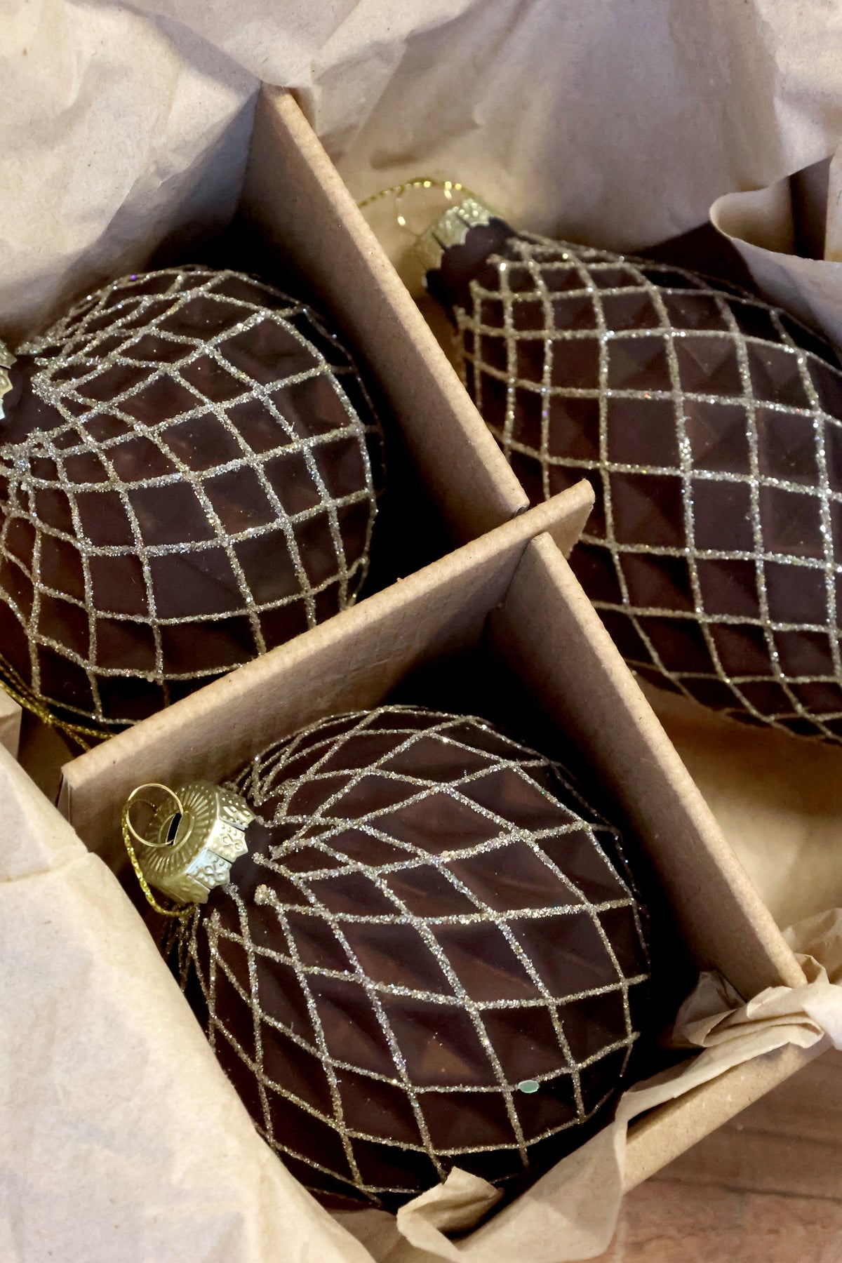 Mocca Diamond Christmas Baubles Set of 3