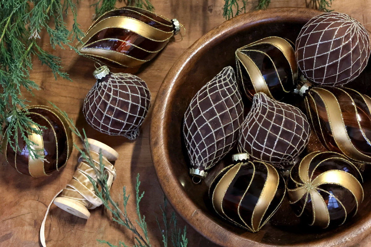 Mocca Diamond Christmas Baubles Set of 3