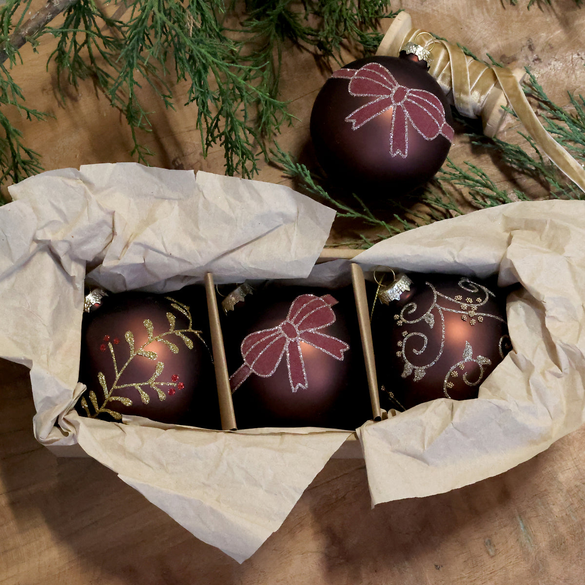 Mocca Christmas Bauble set of 3