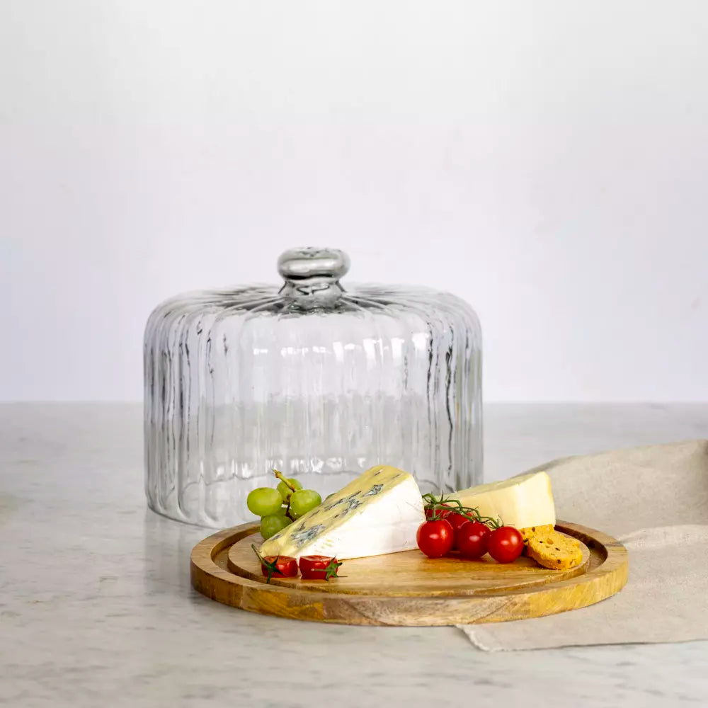 Ribbed Cloche with Wooden Base