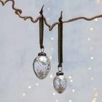 Oval Bauble with Gold Etched Stars Antique Silver