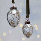 Oval Bauble with Gold Etched Stars Antique Silver
