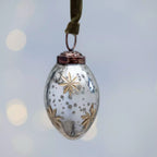 Oval Bauble with Gold Etched Stars Antique Silver