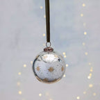Round Bauble with Gold Etched Stars Antique Silver