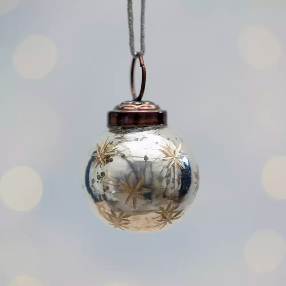 Mini Round baubles with gold etched stars (Bag of 6)