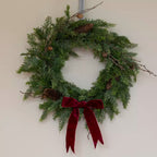 Foliage & Fircone Wreath with Velvet Ribbon