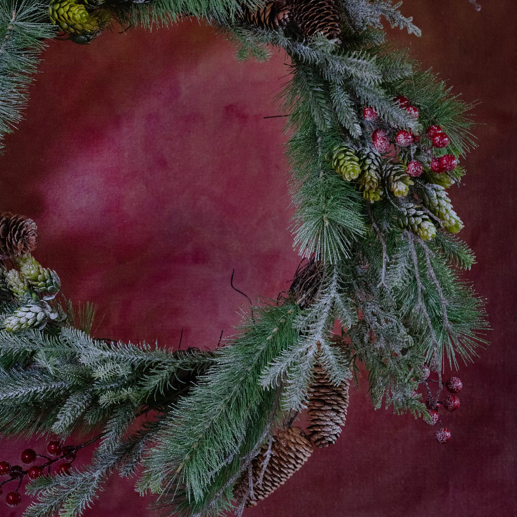 Foliage & Red Berry Snowy Wreath
