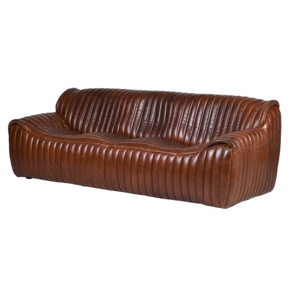 Cuero Ribbed Leather 3 Seater Sofa