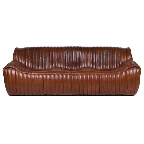 Cuero Ribbed Leather 3 Seater Sofa