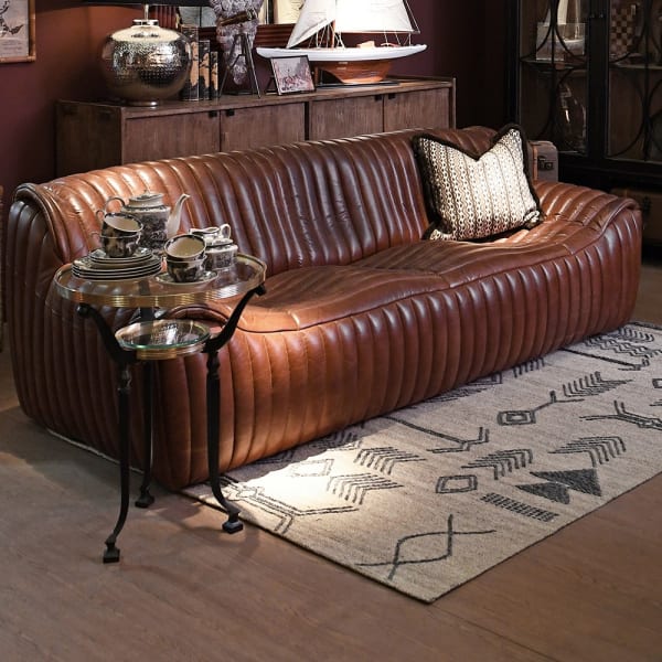 Cuero Ribbed Leather 3 Seater Sofa
