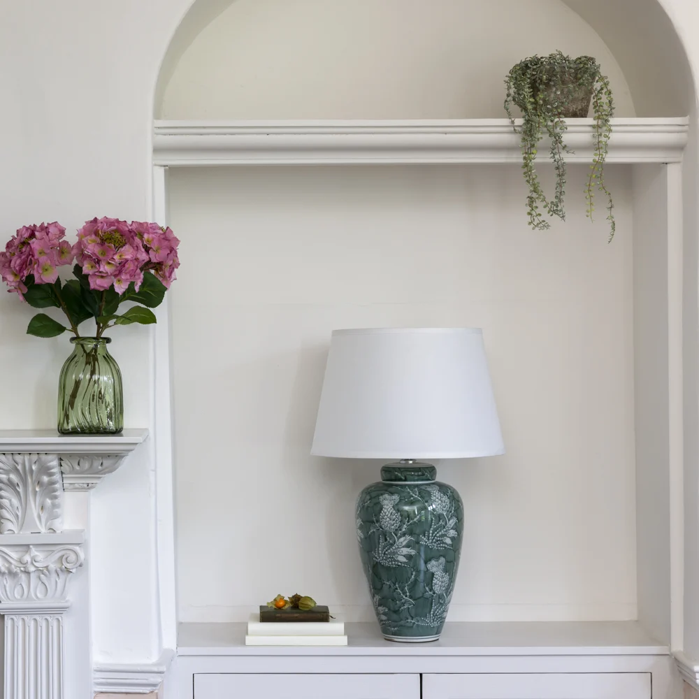 Thistle Sage Lamp With White Shade