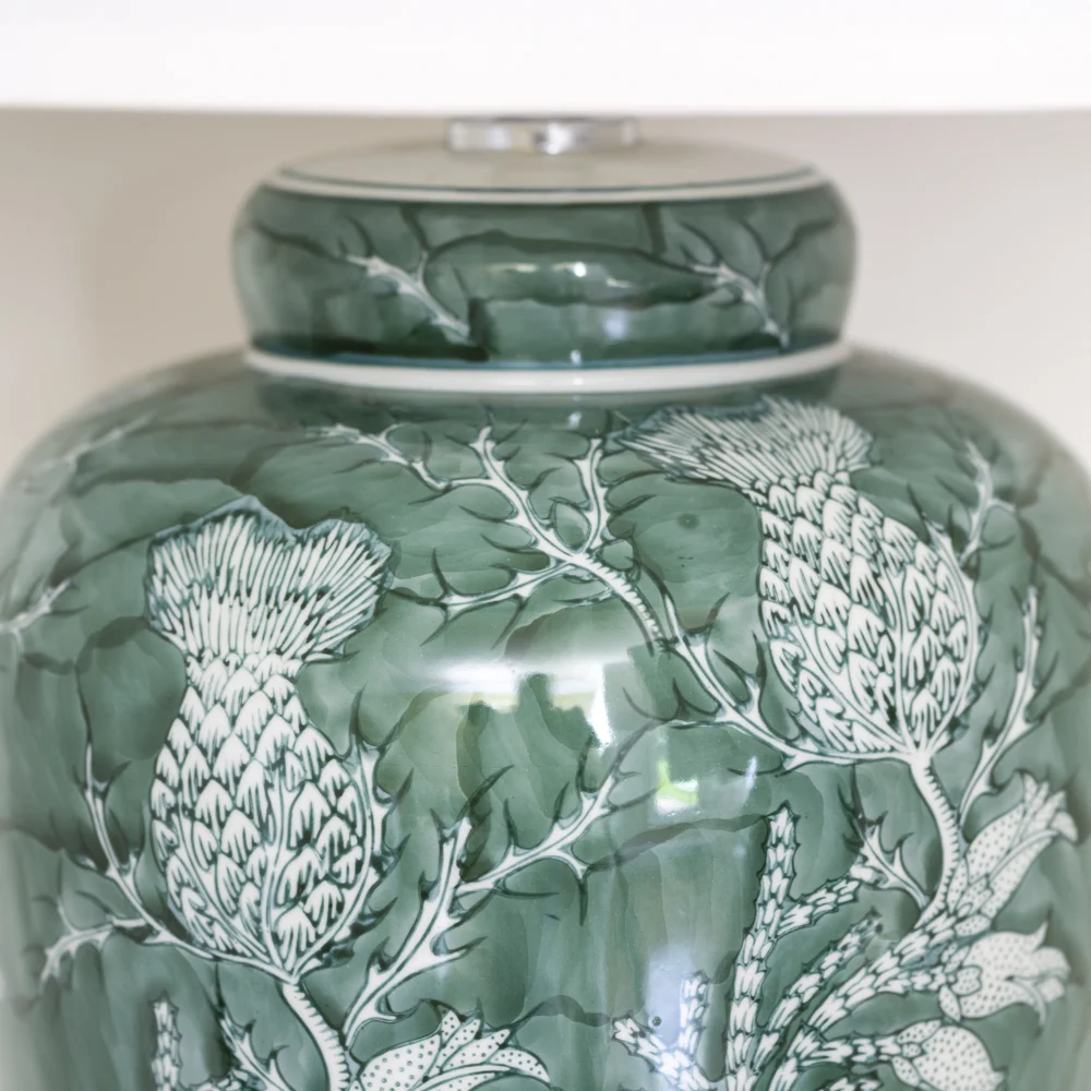 Thistle Sage Lamp With White Shade