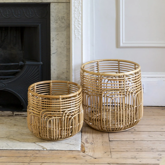 Round Rattan Basket - Set Of 2