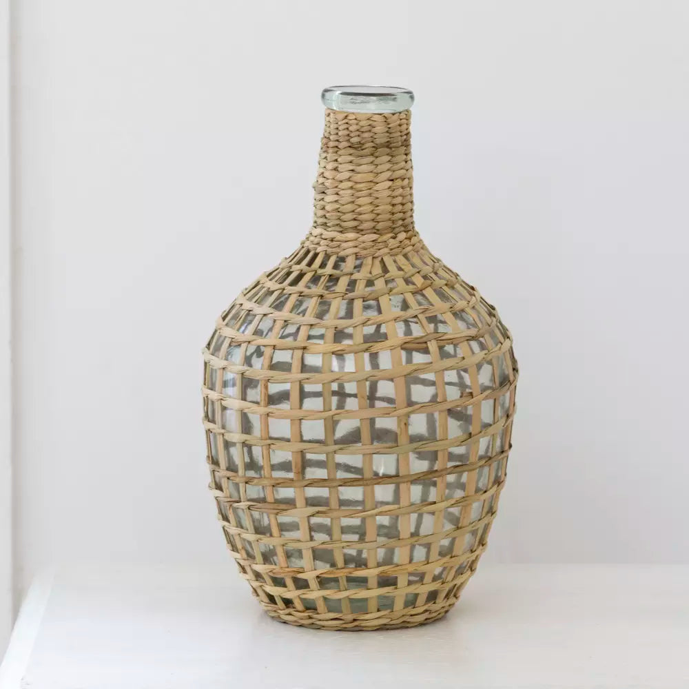 Straw Wrapped Glass Vase