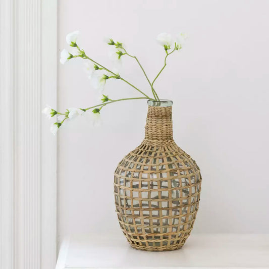 Straw Wrapped Glass Vase