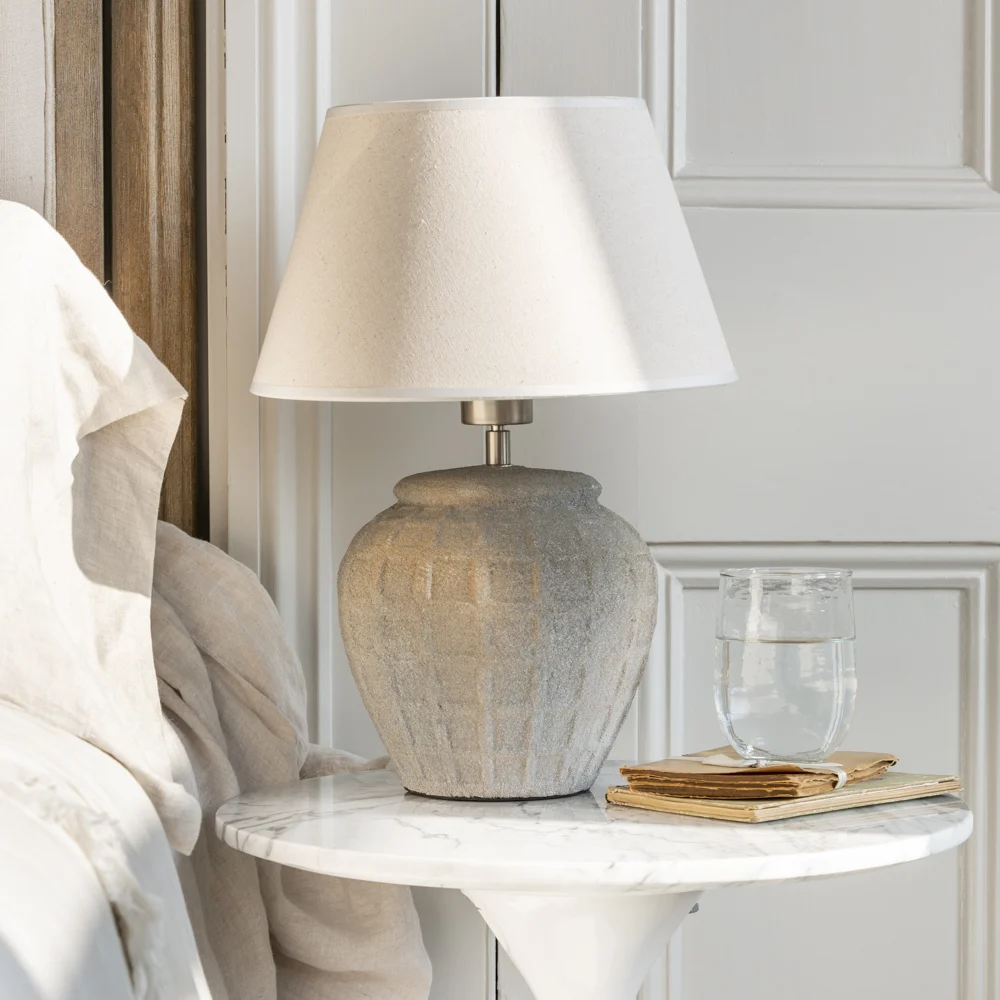 Minerva Stoneware Lamp with Cream Shade