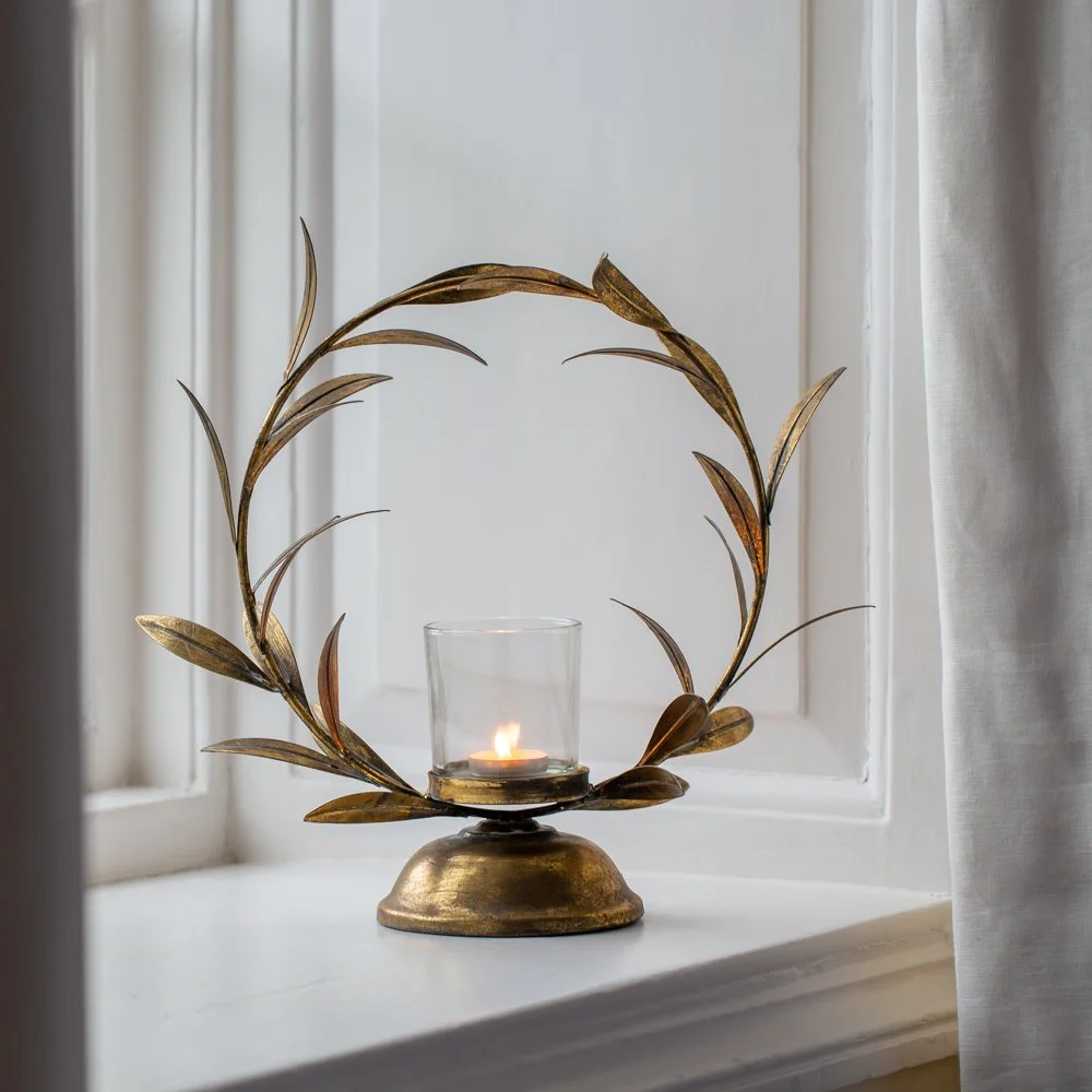 Laurel Leaf Golden Candleholder